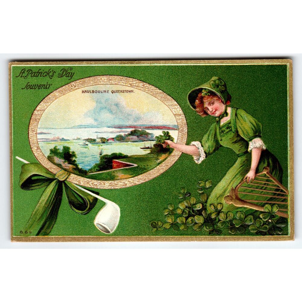 Vintage St. Patrick's Day Souvenir Queenstown Lithograph Postcard